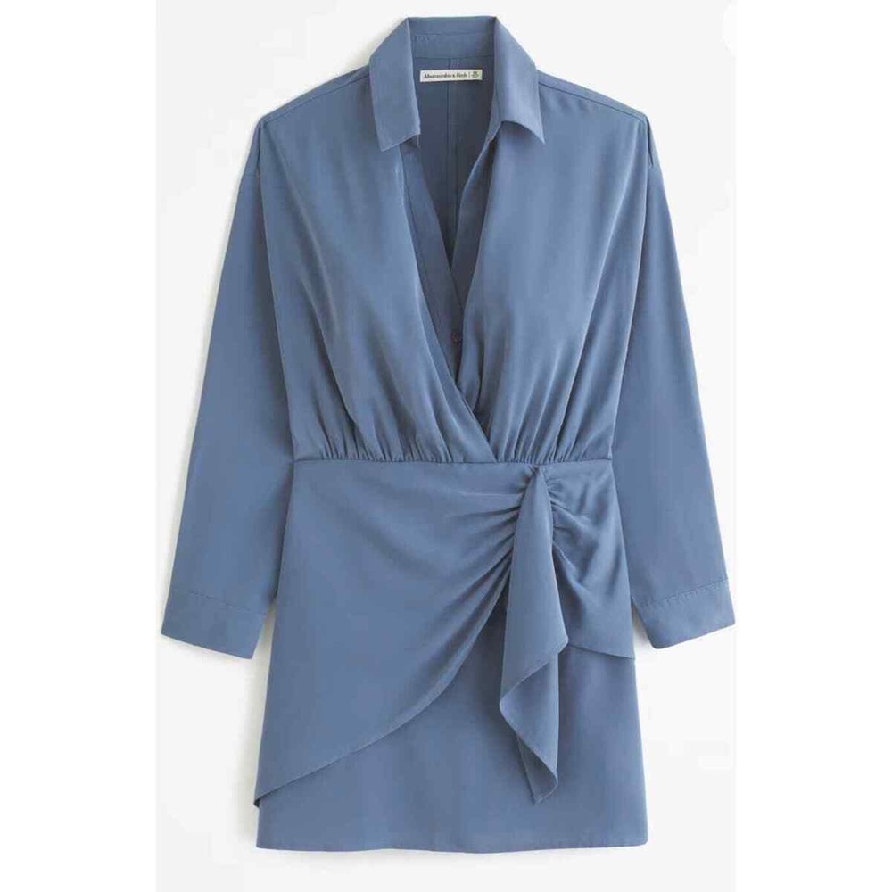 Abercrombie & Fitch Women's Blue Long-Sleeve Wrap Shirt Dress Size L NWT